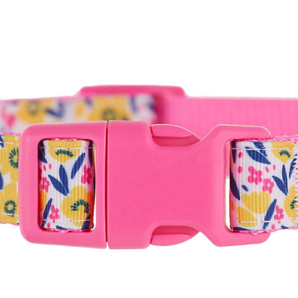 COPY - 🐕 Top Paw® Pink & Yellow Floral Adjustable Dog Collar (L) - Picture 3 of 4